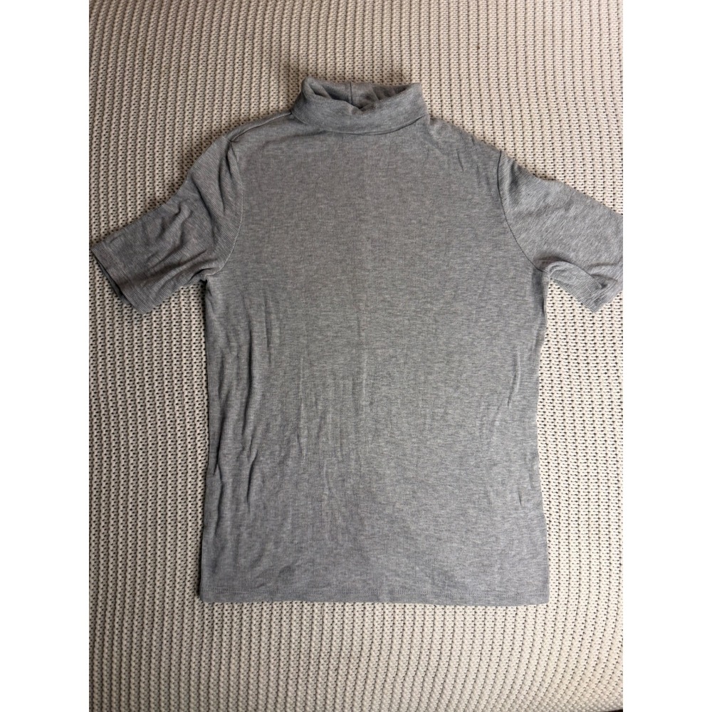AG Adriano Goldschmied Grey Ribbed Short Sleeve Turtleneck Mock Neck Top Medium